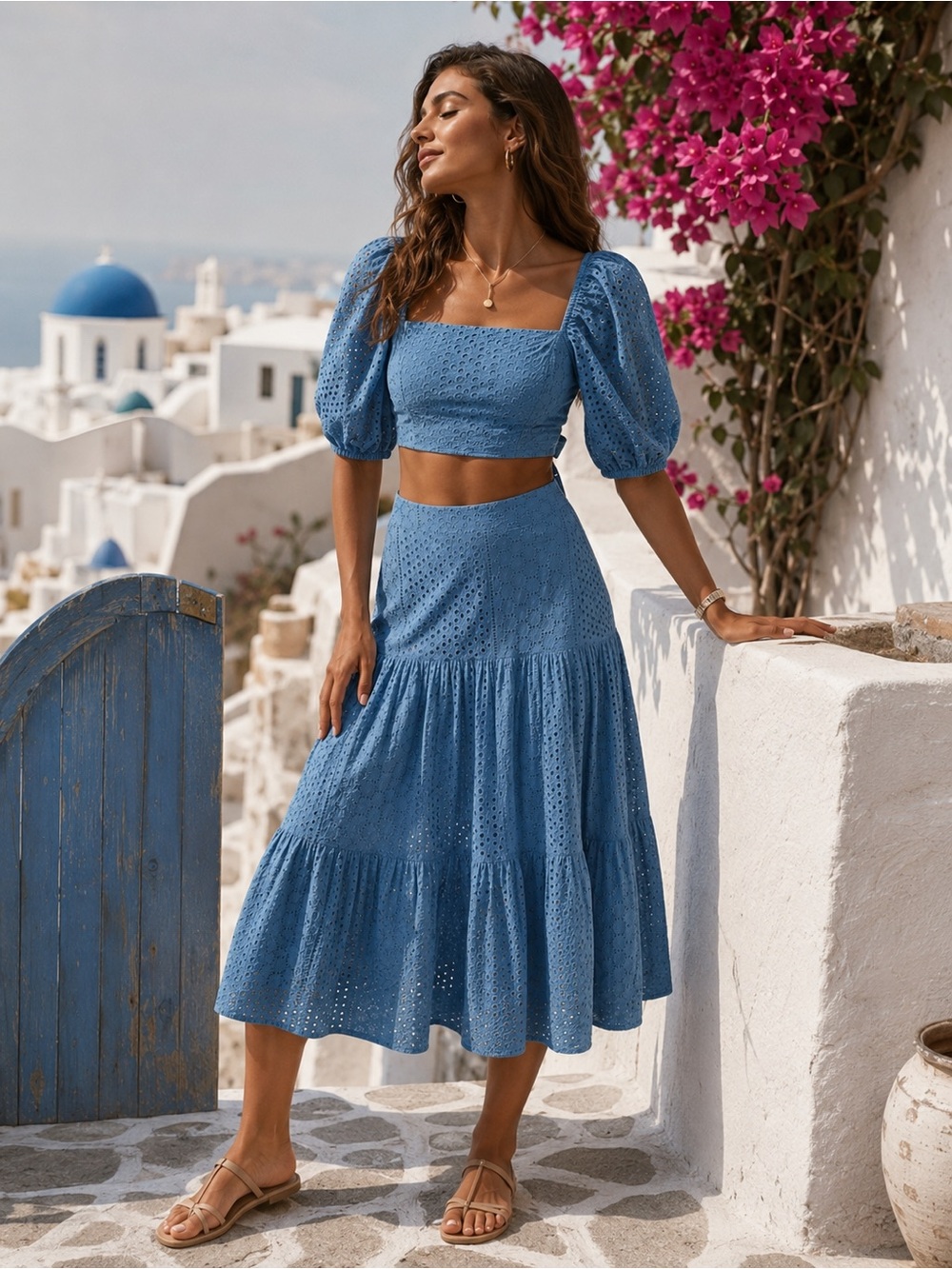 Karina Grimaldi Blue Eyelet 2-Pc Skirt Set | Small